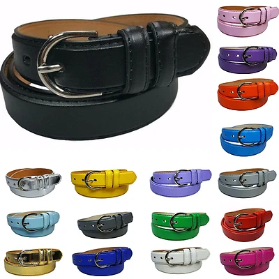 Women's Leather Casual Dress Plain Solid Colors Belt Silver Buckle Ladies New - Image 1 of 4