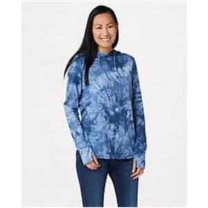 Belle by Kim Gravel TripleLuxe Chambray Blue Cotton Tie Dye Hoodie Thumb Hole 3X - Picture 1 of 10
