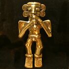 Museum reproduction Toltec Mayan cast gold toned Flute Player figurine  BROOCH