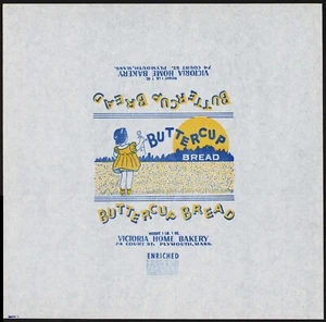 Vintage bread wrapper BUTTERCUP girl pictured Victoria Home Bakery Plymouth Mass - Picture 1 of 2