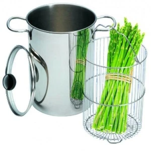 BORELLA PENTOLA ASPARAGERA VELA CESTELLO INOX COPERCHIO VETRO cm 16 INDUZIONE - Foto 1 di 2