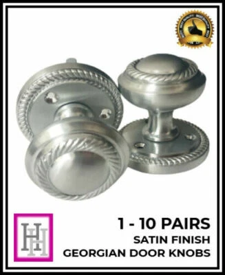 Door Knobs Satin Interior Mortice Georgian Rope 63mm Diameter Rose 50mm Knob D3 - Image 1 of 4