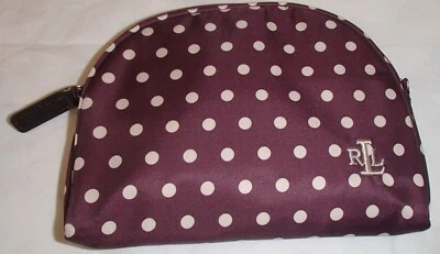 RLL Ralph Lauren Small Purple Polka Dot Zipped Clutch Purse Handbag Cosmetic Bag - Image 1 of 4