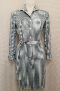 Vintage Blue Gingham Shirt Waist Belted Long Sleeve Straight Skirt Oz Dress M - Picture 1 of 6