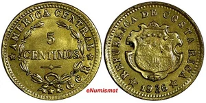 COSTA RICA Brass 1936 "GCR" Right of stars 5 Centimos UNC KM# 151 (15 278) - Picture 1 of 3