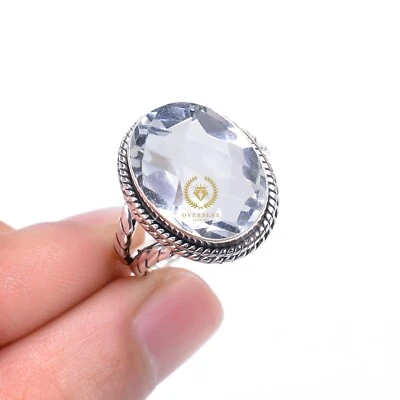 White Topaz Gemstone 925 Sterling Silver Handmade Statement Ring Jewelry NS - Image 1 of 4