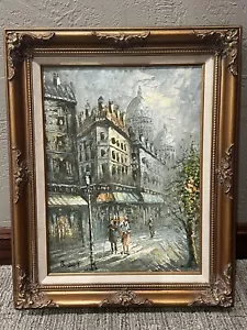 CAROLINE BURNETT COA PAINTING GOLD WOOD FRAME PARIS 16.5" * 21.5" IMPRESSIONIST - Picture 1 of 10