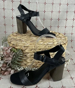 Splendididi sandali ""Miller"" tacco a blocco pelle nera tacco a blocco scarpe con cinturini taglia 6 - Foto 1 di 9