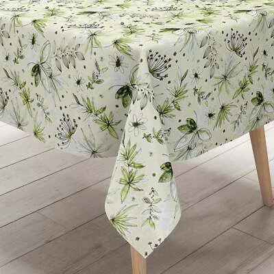 Wachstuch Tischdecke 06343-00 hellgrün Kräuter Blüten Gräser eckig rund oval - Bild 1 von 4