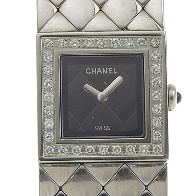 CHANEL H0489 Diamond Bezel Matelasse Watches blackDial Stainless Steel Qua... - Image 1 of 4