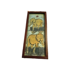 Vtg Framed Hand Dyed painted Elephant Fabric Art Painting Boho - Picture 1 of 4
