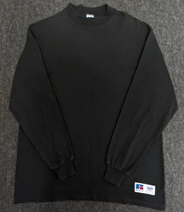 Camisa deportiva Russell vintage años 90 negra en blanco L/S hecha en EE. UU. cuello grande falso de colección - Imagen 1 de 9