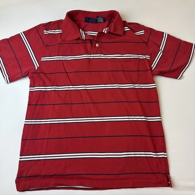 Puritan Polo Shirt Mens Medium Red White Navy Striped Pocket Short Sleeve Casual - Image 1 of 4