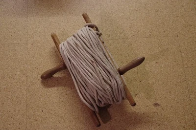 old wooden spindle with clothesline, attic find - Image 1 of 3