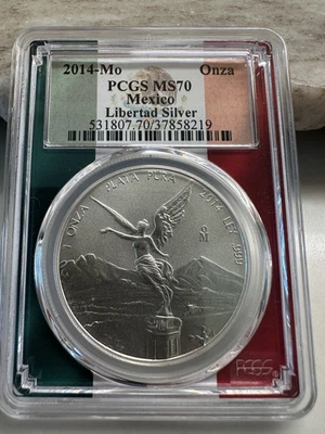 2014 MEXICO LIBERTAD 1oz Silver PCGS MS 70 on Mexican Flag Label LOW POP - Image 1 of 2