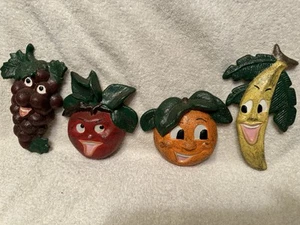 Anthropomorphic Chalk ware Fruit Wall Hangers Set Of 4 - Picture 1 of 6