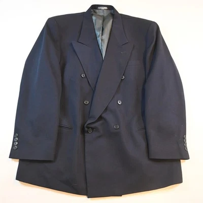 复古男式双排扣 46R 海军蓝羊毛男式西装外套运动外套 — 第 1/4 张图片
