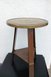 Antiker Blumentisch, Pflanzenständer, Holz Messing Platte, Art Deco Vintage - Picture 1 of 15