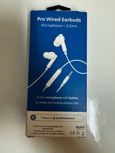 Just Wireless Pro Wired Earbuds with Microphone – 3.5mm Jack, White, New in Box - Photo 1 sur 2