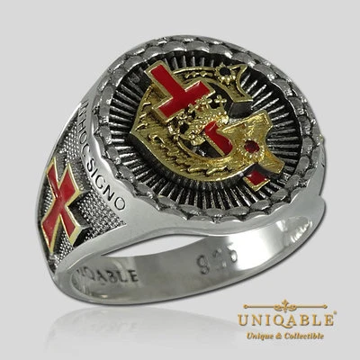 Anillo Caballeros Templarios Plata Esterlina Masónico Francmasón Chapado en Oro 18K INIQABLE Foto 1 de 4