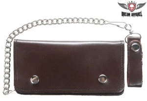 HERREN MOTORRAD BRAUN BIKER DOPPELFALT LEDER SILBER KETTE GELDBÖRSE NEU MIT TASCHEN - Bild 1 von 5