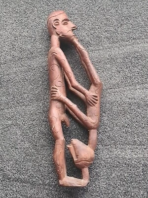 OLD HAND CARVED  WOOD PAPUA NEW GUINEA FERTILITY COUPLE - 6 Fingers 1 Side. 53cm - image 1 of 4