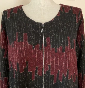 Radzoli Jacket Top Size 3X Black Burgundy Bling Full Zip Long Sleeve NWT - Picture 1 of 5