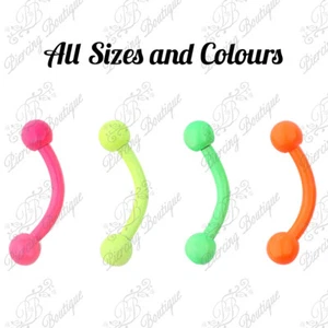Curve Barbell Neon Eyebrow Bar Nipple Cartilage Earring Helix Bright Disco Rave - Picture 1 of 1