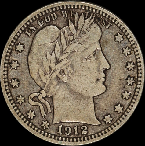 1912 Barber Quarter Silver 25c US Type Coin Obsolete Circulated Better Date Cover