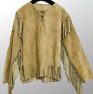 Chaqueta con flecos de cuero de gamuza de ropa occidental camisa de guerra de nativos americanos - Imagen 1 de 2