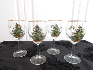 Boxed Set of 4~Spode Christmas Tree Stemmed Wine Glasses - Picture 1 of 3