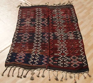 STESSO VECCHIO TAPPETO KILIM CURDO TESSUTO A MANO RETTANGOLARE LANA ROSSO KILIM AREA TAPPETI 5X7ft - Foto 1 di 6