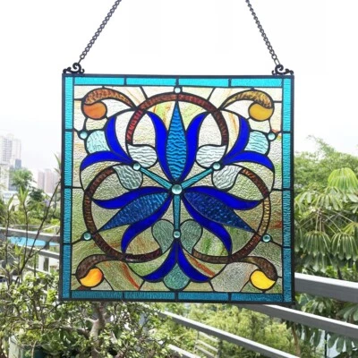 Vitral Victoriano Estilo Tiffany Atrapasoles Arte Vidrio Panel Ventana 16 x 16 Foto 1 de 4