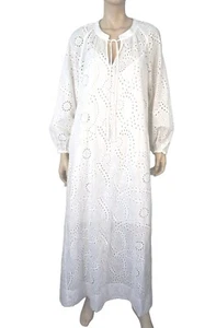 SAVANNAH sz L Embellished Cotton Eyelet Tassel Tie Maxi Dress Cover Up BRAND NEW - Picture 1 of 6