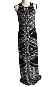 Bisou Bisou Maxi Dress Womens Size 2 Black Printed Sleeveless Stretch - Picture 1 of 10