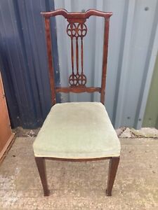 Vintage Antique Ornate High Back Dining Chair with Beige Velvet Seat