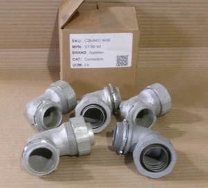 Neu Box mit 5 Appleton ST-90150 1 1/2" 90° flüssigkeitsdichtes Verbinderrohr AK - Bild 1 von 3
