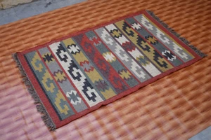3x5 Tribal Oriental Carpet Traditional Jute Kilim Flat Weave Reversible Rug - Picture 1 of 6
