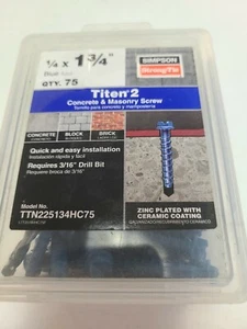 SIMPSON STRONG TIE 75 Pack 1/4" X 1-3/4" Blue Concrete Screws TTN225134HC75 - Picture 1 of 6