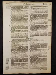 1572 BISHOPS BIBLE LEAF PAGE * 2nd CHRONICLES 18:22-20:22 * JEHOSAPHAT * VGC COA - Picture 1 of 4