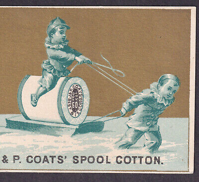 J & P Coats Sewing Thread RARE EARLY Gilt Sled Fantasy Victorian Trade Card Ad • 41.59$