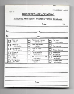 Chicago and North Western Trans. Company Correspondence Memo Pads #15780 NEW - Picture 1 of 2