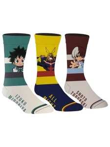 Bioworld Adult Mens 3 Pair My Hero Academia Crew Socks Set - Picture 1 of 1