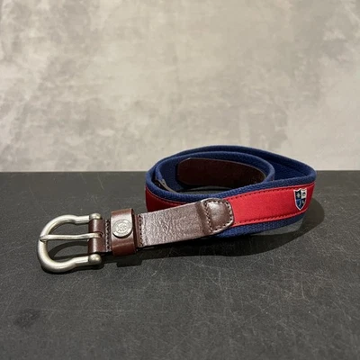 Southern Tide Belt Mens 36 Red Navy Ribbon Surcingle Leather Tab Preppy Crest - Image 1 of 4
