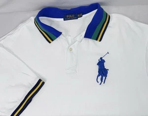 Polo Ralph Lauren Para Hombres 2XLT Blanco y Azul Marino/Verde/Amarillo Grande Azul Pony Polo - Imagen 1 de 6