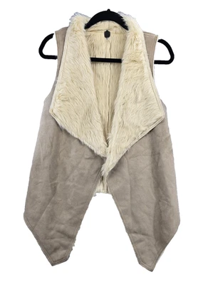 Chaleco Sanctuary Mujer Tostado Crema Imitación Gamuza Piel Frente Abierto Sin Mangas Talla XS Foto 1 de 4