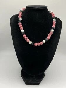 "Collar elástico de diamantes de imitación con cuentas rosa, blanco y negro 16""" - Imagen 1 de 5