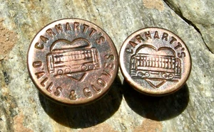 1900s fd BISBEE ARIZONA "CARHARTT'S" DENIM TROLLEY PICTORIAL JEAN BUTTON RELICS - Picture 1 of 10