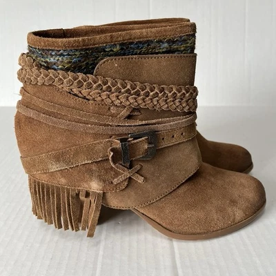 Naughty Monkey Womens Sz 10 Shoes Brown Suede Fringe Boho Western Fashion Boots - Image 1 of 4