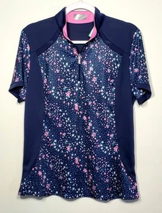 NWT Callaway Womens XL Opti Dri Short Sleeve 1/4 Zip Golf Shirt Navy Blue Floral - Picture 1 of 11